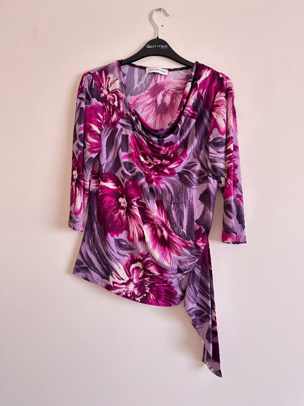 Asymmetrical Hem 3/4 Sleeve Floral Print Top